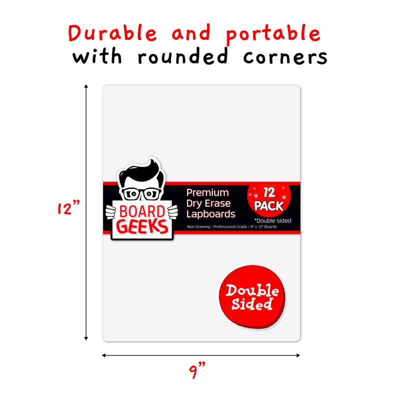 Board Geeks Bigtime 12 Pack 9x12 Classroom Whiteboards for Kids - Small Double-Sided White Board - White Boards Bulk Set, Classroom Essentials - Magnetic Dry Erase Boards for Students, Teacher - Image 3